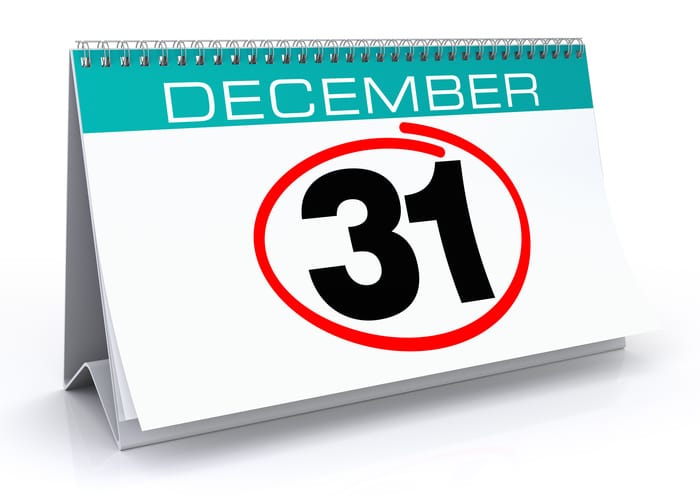December 31 calendar. Isolated White Background.